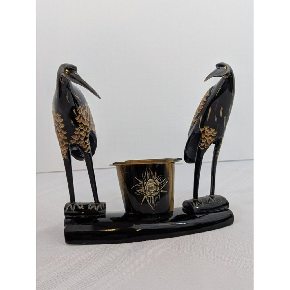 Vintage MCM Buffalo Horn Crane Desk Set Pen Holder